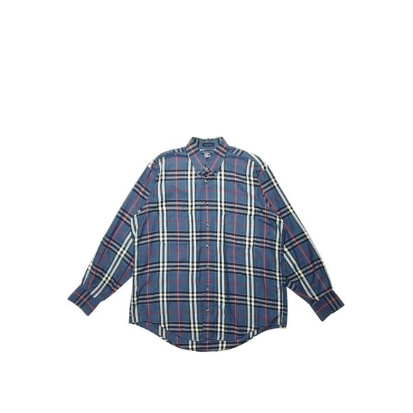 Burberrys of London 1980s L/S Novacheck Button up - Blue (L/XL) Vintage USA - Picture 1 of 4